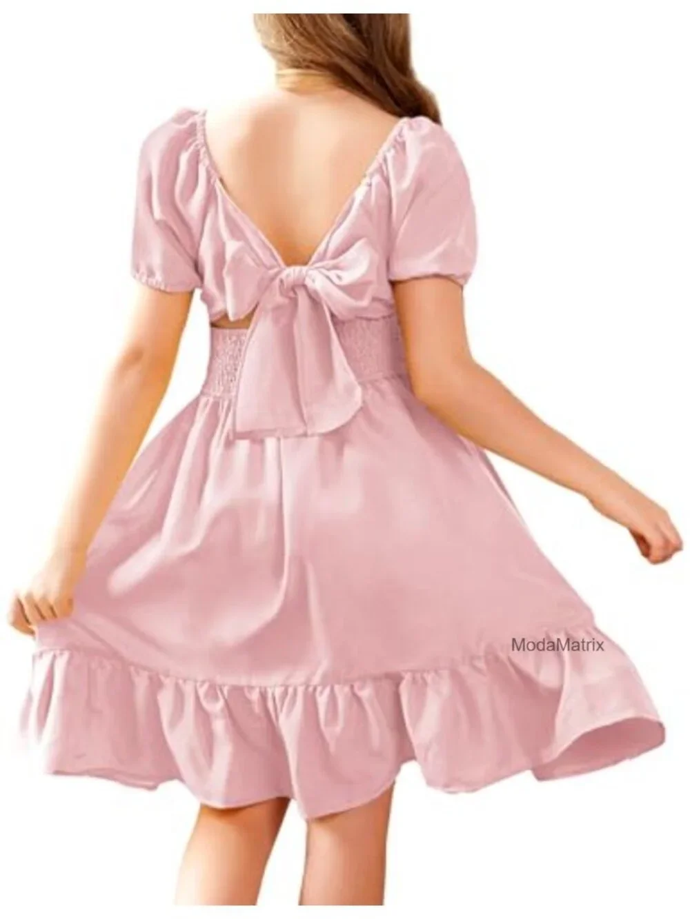 Girls Tie Back Off Shoulder Ruffle Hem A-Line Party Dress